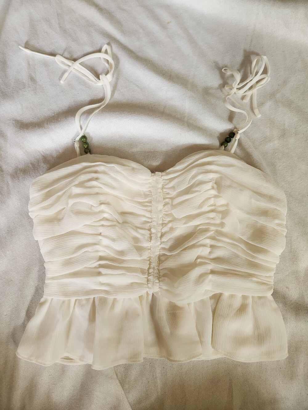 Parker NWT Ivory Ruched Beaded Strap Peplum Cami Top Size 4